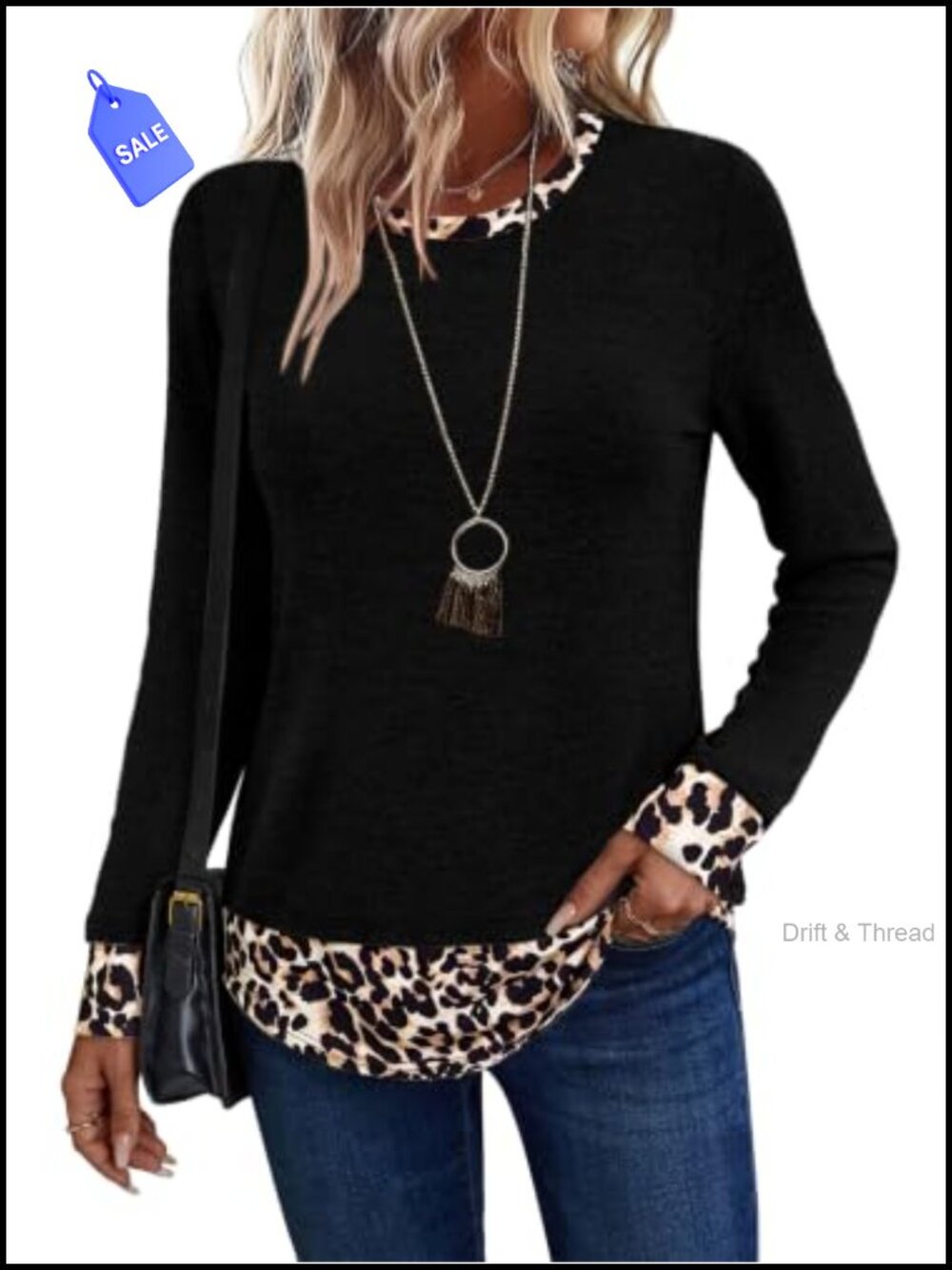 Womens Long Sleeve Tunic Top Lightweight Knit Color Block Casual Blouse
